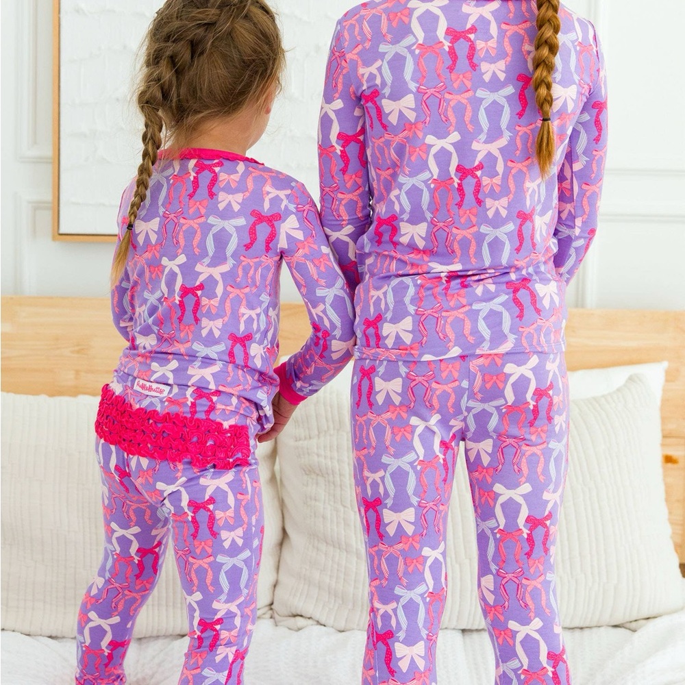 Rufflebutts Pink Purple Bows Bamboo Kids Pajama Set 12-18 18-24 months 2T 3T 4T